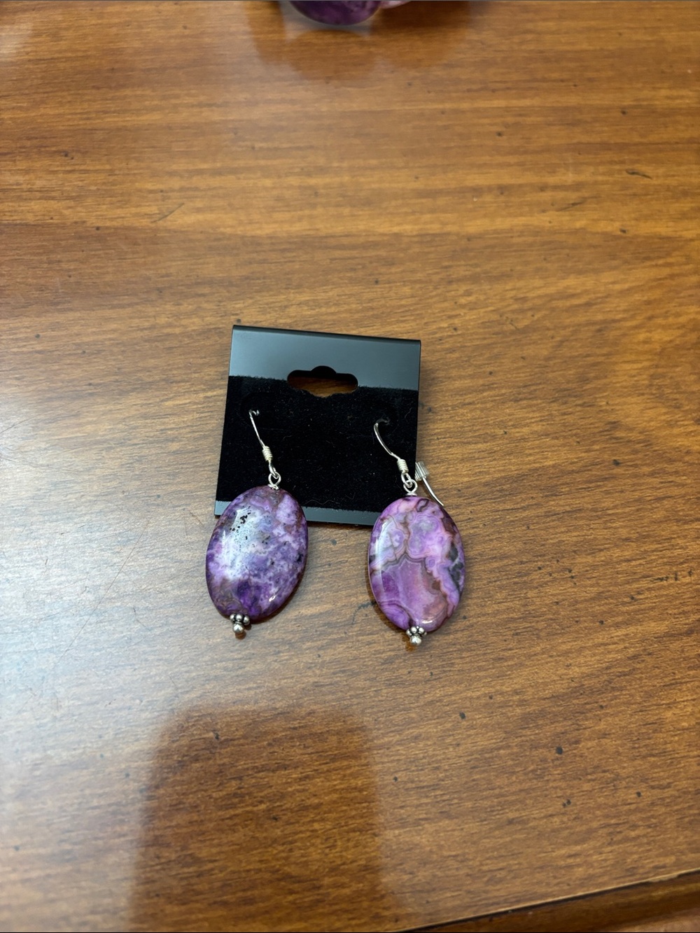 Handcrafted Purple Oval Stone Drop Earrings - Unbranded